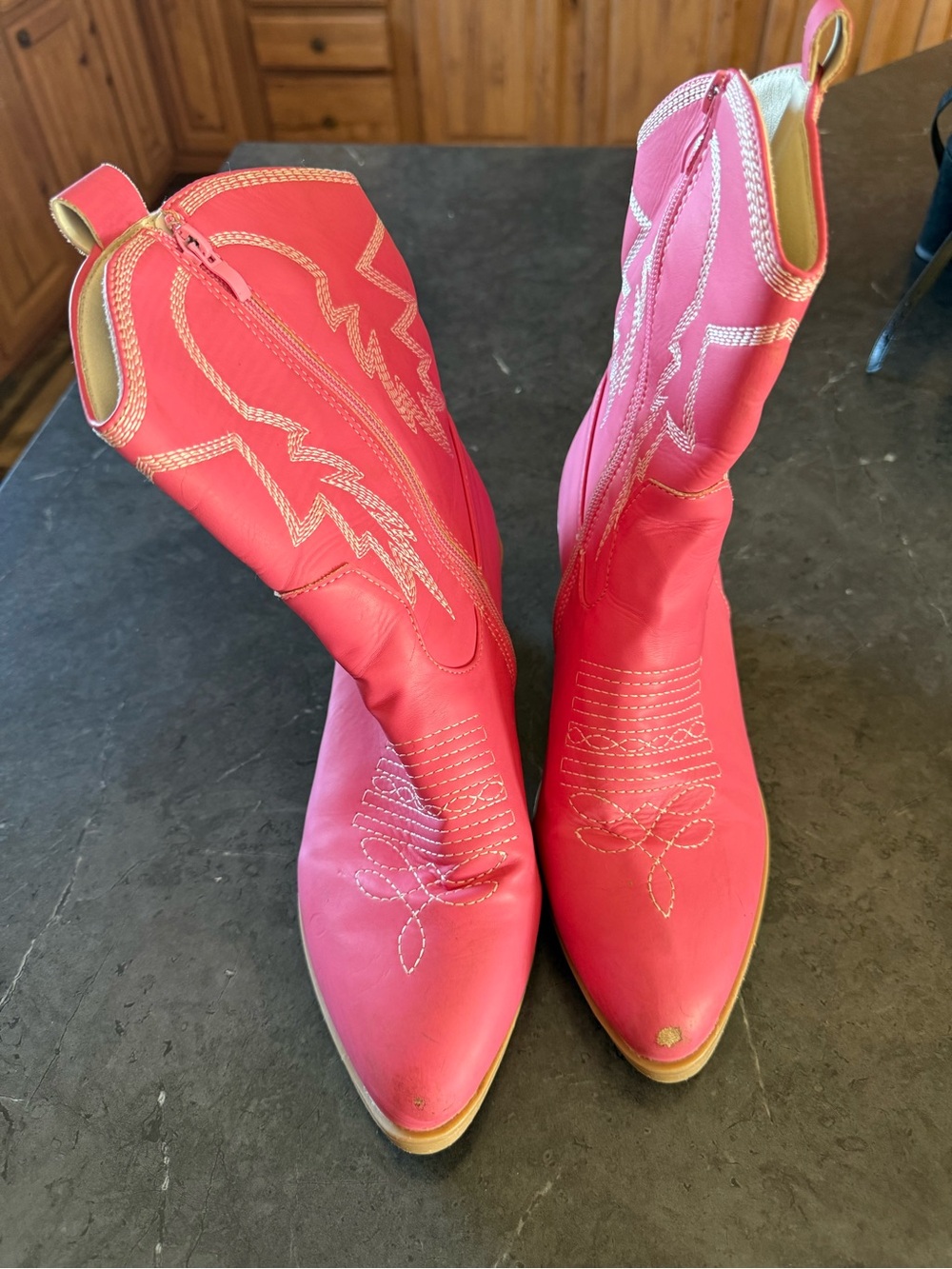 Women’s Pink Western Ankle Boots with Embroidered Stitching